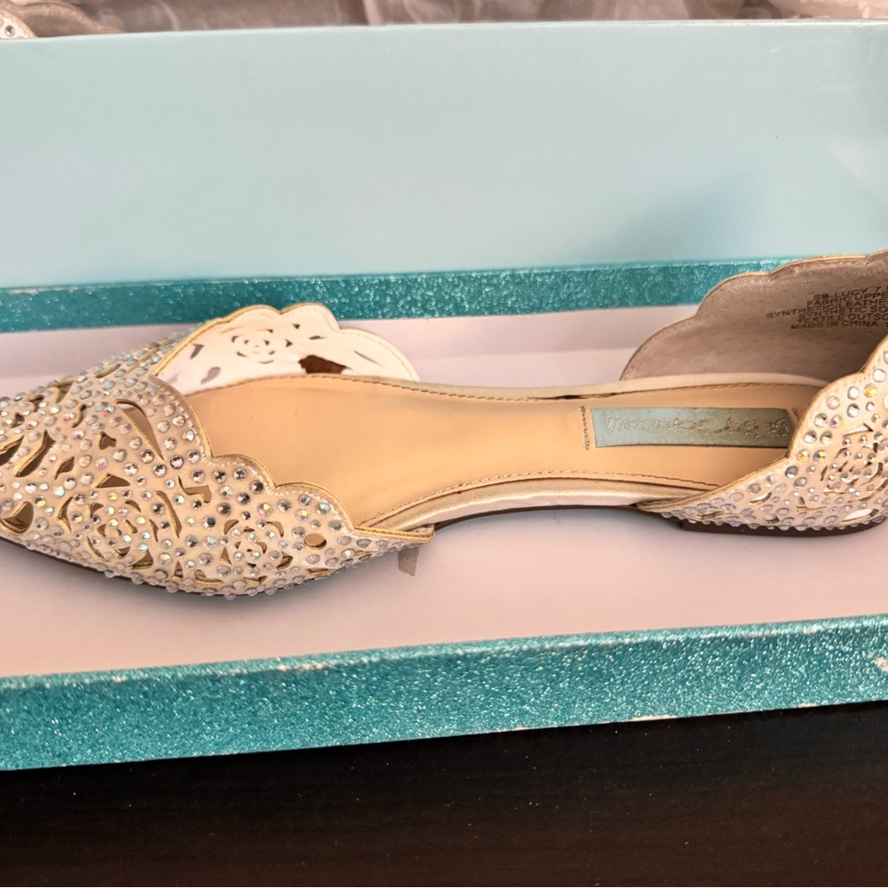 Betsey Johnson Ivory Crystal-Embellished Lucy Flats - Picture 3 of 7